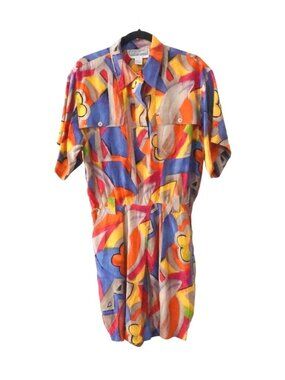 Vintage Silk Abstract Dress Womens 12 Pat Argenti Collection Pockets Side Zip Be